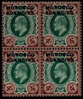 MOROCCO AGENCIES-British 1907 4d 4-BLOCK [Aufdruck,surimprimé,sobreimpreso] - Morocco Agencies / Tangier (...-1958)
