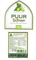 Étiquette Bière Puur La Trappe Organic Unfiltered Trappist  33 Cl Alc 4,7 % Vol (2018) + Back - Bière