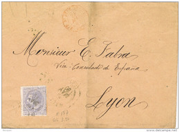 28451. Carta MALAGA A Lyon (Francia) 1880. Fechador Trebol - Briefe U. Dokumente