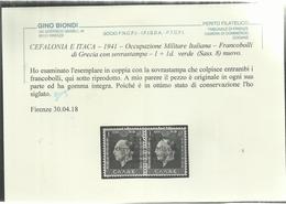 OCCUPAZIONE ITALIANA CEFALONIA E ITACA KEFALONIA ITHACA 1941 KING GEORGE II RE GIORGIO ARGOSTOLI 1 + 1 D MNH CERTIFICATO - Cefalonia & Itaca