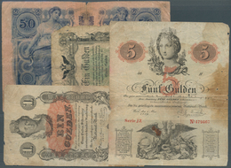 01052 Austria / Österreich: Set Of 4 Banknotes Containing 1 Gulden 1858 P. A84 (F), 5 Gulden 1859 P. A88 ( - Oostenrijk
