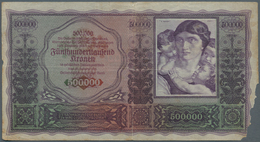 01073 Austria / Österreich: 500.000 Kronen 1922 P. 84a, Large Size Note, Unfortunately With A Larger Missi - Oostenrijk