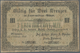 01089 Austria / Österreich: Braunau, 3 Kreuzer Conventions-Münze 1849, P.NL, Stained Paper With Several Fo - Austria