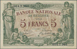 01121 Belgium / Belgien: 5 Francs 1914 P. 75, Unfolded But Light Handling In Paper, Condition: AUNC. - [ 1] …-1830 : Avant Indépendance