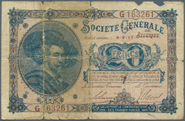 01122 Belgium / Belgien: 20 Francs 1917 P. 89, Strong Used With Very Strong Folds Causing Holes In Paper, - [ 1] …-1830 : Before Independence