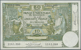 01125 Belgium / Belgien: 50 Francs - 10 Belgas 1927 P. 99, Rare Note, Light Center Fold, Light Corner Fold - [ 1] …-1830 : Avant Indépendance