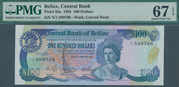 01140 Belize: 100 Dollars 1983, P.50a, Highly Rare Note In Perfect Condition, PMG Graded 67 Superb Gem Unc - Belize