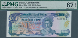 01140 Belize: 100 Dollars 1983, P.50a, Highly Rare Note In Perfect Condition, PMG Graded 67 Superb Gem Unc - Belice