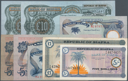 01145 Biafra: Set Of 8 Banknotes Containing 5 Shillings ND(1967) P. 1 (aUNC), 1 Pound ND(1967) P. 2 (F), 2 - Non Classificati