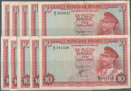 01170 Brunei: Set With 10 Banknotes 10 Ringgit 1967, P.3 In F To VF Condition (10 Pcs.) - Brunei
