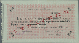 01207 Bulgaria / Bulgarien: 500 Leva 1919 Specimen P. 26Fs, With Red Overprint, Zero Serial Numbers, 2 Lig - Bulgaria