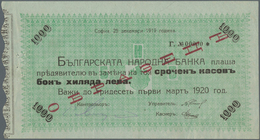 01208 Bulgaria / Bulgarien: 1000 Leva 1919 Specimen P. 26Gs, With Red Overprint, Zero Serial Numbers, A Li - Bulgarien