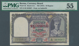 01233 Burma / Myanmar / Birma: 10 Rupees ND(1947) P. 32, Condition: PMG Graded 55 AUNC. - Myanmar