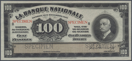 01254 Canada: 100 Dollars / 100 Piastres 1922 Specimen P. S875s Issued By "La Banque Nationale" With Two " - Kanada