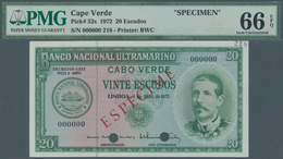 01260 Cape Verde / Kap Verde: 20 Escudos 1972 Specimen P. 52s, Condition: PMG Graded 66 Gem UNC EPQ. - Cabo Verde