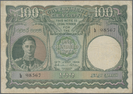 01274 Ceylon: 100 Rupees 1944 P. 38, Used With Folds And Light Creases In Paper, Lightly Stained Paper, Ve - Sri Lanka