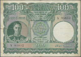 01275 Ceylon: 100 Rupees 1945 P. 38 Portrait KGVI In Used Condition With Vertical And Horizontal Folds, Ti - Sri Lanka