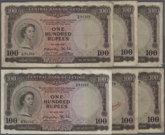 01278 Ceylon: Lot Of 6 Pcs 100 Rupees 1952 P. 53, Rare Date And A More And More Rarely Seen Note On The Ma - Sri Lanka