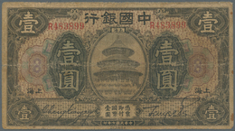 01286 China: Set Of 9 Banknotes Containing 2x 1 Juan Shanghai 1918 Pick 51m (F- And F), 1 Yuan Tientsin 19 - Cina