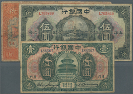 01289 China: Set Of 6 Banknotes Containing 1 Dollar Amoy 1930 P. 67 (F), 2x 5 Yuan 1926 Shanghai P. 66a,b - China