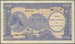 01317 Congo / Kongo: 1000 Francs 1962 P. 2, Used With Folds And Creases, No Holes Or Tears, Still Crispnes - Unclassified