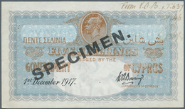 01337 Cyprus / Zypern: 5 Shillings 1917 Specimen, P.7s, Small Hole At Upper Left, Pinholes At Upper Right, - Cipro