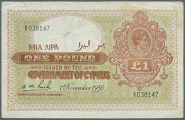 01340 Cyprus / Zypern: 1 Pound 1950, P.24, Used Condition With Several Folds And Stains, Obviously Pressed - Cipro