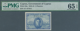 01341 Cyprus / Zypern: 3 Piastres 1943 P. 28a, Condition: PMG Graded 65 Gem UNC EPQ. - Zypern