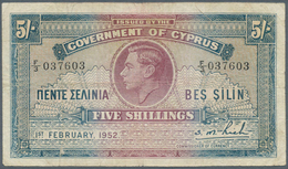 01342 Cyprus / Zypern: 5 Shillings February 1st 1952, P.29, Lightly Toned Paper With Several Folds, Small - Cipro