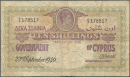 01343 Cyprus / Zypern: 10 Shillings 1946 P. 31 In Used Condition With Several Folds And Creases, No Holes, - Cyprus