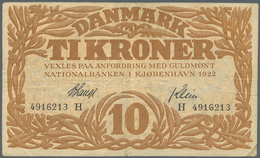 01352 Denmark  / Dänemark: 10 Kroner 1922 P. 21n, Rarer Early Date With Vertical And Horizontal Folds, No - Dänemark