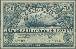 01353 Denmark  / Dänemark: 50 Kroner 1942 P. 32d With Only A Light Center Bend, Crisp Original Paper, Cond - Danemark