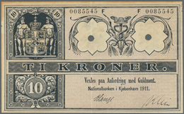 01358 Denmark  / Dänemark: 10 Kroner 1911 Makulatur / Specimen P. 72s, Rare Note With 2 Cancellation Holes - Denmark