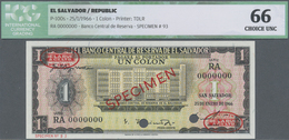 01402 El Salvador: 1 Colon 1966 De La Rue SPECIMEN, P.93s In Perfect Condition, ICG Graded 66 Choice UNC - Salvador