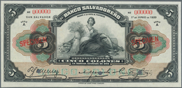 01403 El Salvador: Banco Salvadoreño 5 Colones 1920 SPECIMEN, P.S213s, Punch Hole Cancellation At Lower Ma - Salvador