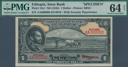 01412 Ethiopia / Äthiopien: 1 Dollar ND(1945) Specimen P. 12s, With Front And Back Separately Printed, Bot - Ethiopië