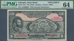 01414 Ethiopia / Äthiopien: 10 Dollars ND(1945) Specimen P. 13s, Condition: PMG Graded 64 Choice UNC. - Ethiopie