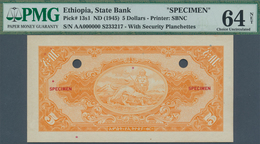 01415 Ethiopia / Äthiopien: 5 Dollars ND(1945) Specimen P. 13s, With Front And Back Separately Printed, Bo - Ethiopie