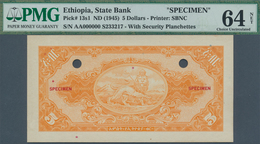 01415 Ethiopia / Äthiopien: 5 Dollars ND(1945) Specimen P. 13s, With Front And Back Separately Printed, Bo - Etiopía