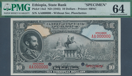 01417 Ethiopia / Äthiopien: 10 Dollars ND(1945) Specimen P. 14s, Condition: PMG Graded 64 Choice UNC. - Ethiopie