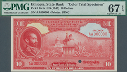 01418 Ethiopia / Äthiopien: 10 Dollars ND(1945) Color Trial Specimen P. 14cts, Uniface Front Print, Condit - Ethiopië