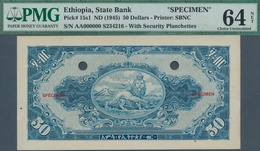 01419 Ethiopia / Äthiopien: 50 Dollars ND(1945) Specimen P. 15s, With Front And Back Separately Printed, B - Ethiopia