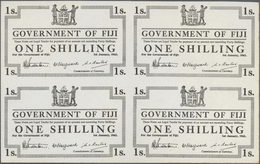 01445 Fiji: Uncut Sheet Of 4 Notes 1 Shilling 1942, P.49a With A Few Brownish Spots Along The Borders, Oth - Fidji