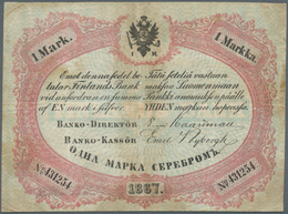 01452 Finland / Finnland: 1 Markka 1867 P. A39Ab, Used With Folds, Staining On Back And At Borders, No Hol - Finnland