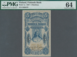 01456 Finland / Finnland: 5 Markkaa 1897, P.1a, PMG Graded 64 Choice Uncirculated - Finlandia