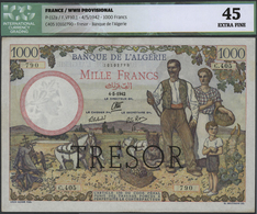 01481 France / Frankreich: 1000 Francs Trésor Central 1942 (Revalidation Overprint "TRÉSOR", 1945), Issued - Other & Unclassified