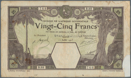 01555 French West Africa / Französisch Westafrika: Rare Issue 25 Francs 1923 DAKAR With Overstamp "GRAND-B - États D'Afrique De L'Ouest