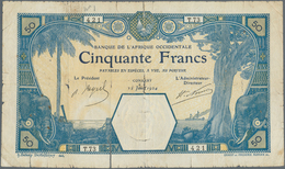 01568 French West Africa / Französisch Westafrika: 50 Francs 1924 CONAKRY P. 9Aa, Strongly Used With Sever - Westafrikanischer Staaten