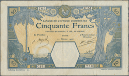 01572 French West Africa / Französisch Westafrika: 50 Francs 1926 DAKAR P. 9Bb, Used With Several Folds An - Westafrikanischer Staaten