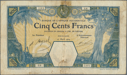 01593 French West Africa / Französisch Westafrika: Highly Rare Banknote 500 Francs 1924 PORTO-NOVO P. 13E, - Westafrikanischer Staaten